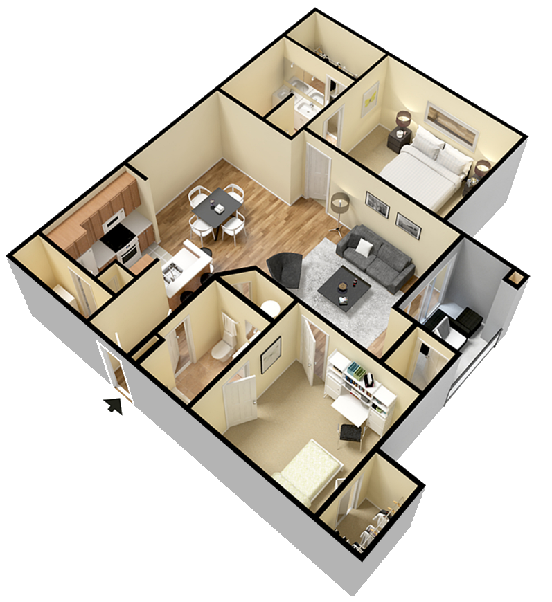 Floor plan for 2 beds, 2 baths, 1148 sqft